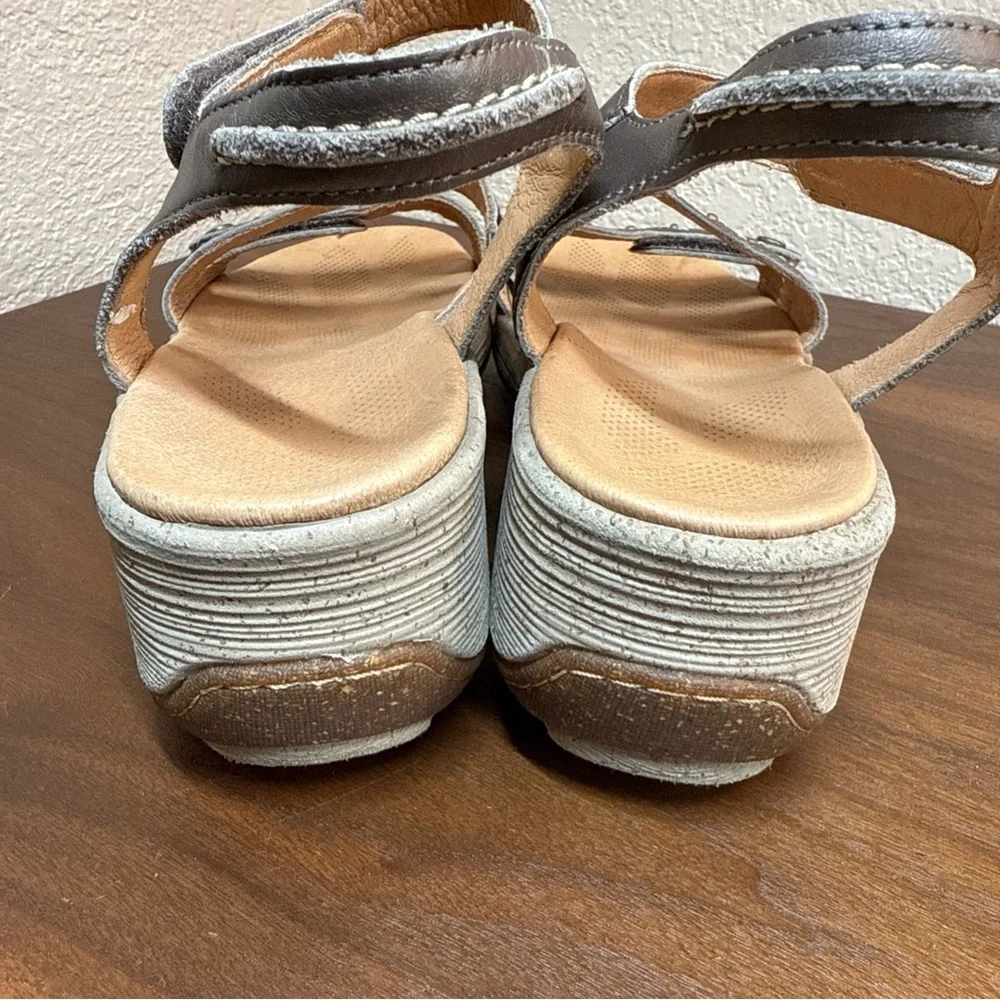 Acorn‎ Sandals Womens 9 Ankle Strap Gray Slip On Hook And Loop Open Toe Comfort